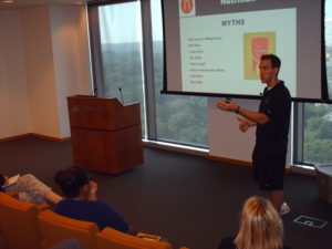 Nathan Nowak teaching supportive nutrition and proper dieting at Invesco